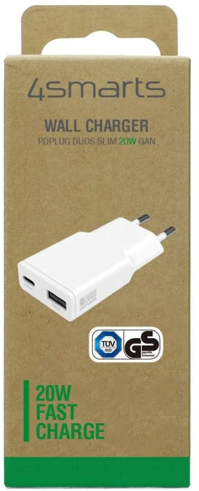 Įkroviklis 4smarts PDPlug Duos Slim GaN 1 USB-A 1 USB-C 20W (541122)