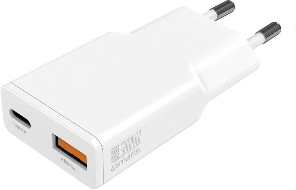 4Smarts sieninis įkroviklis PDPlug Duos Slim 30W GaN 1C+1A baltas
