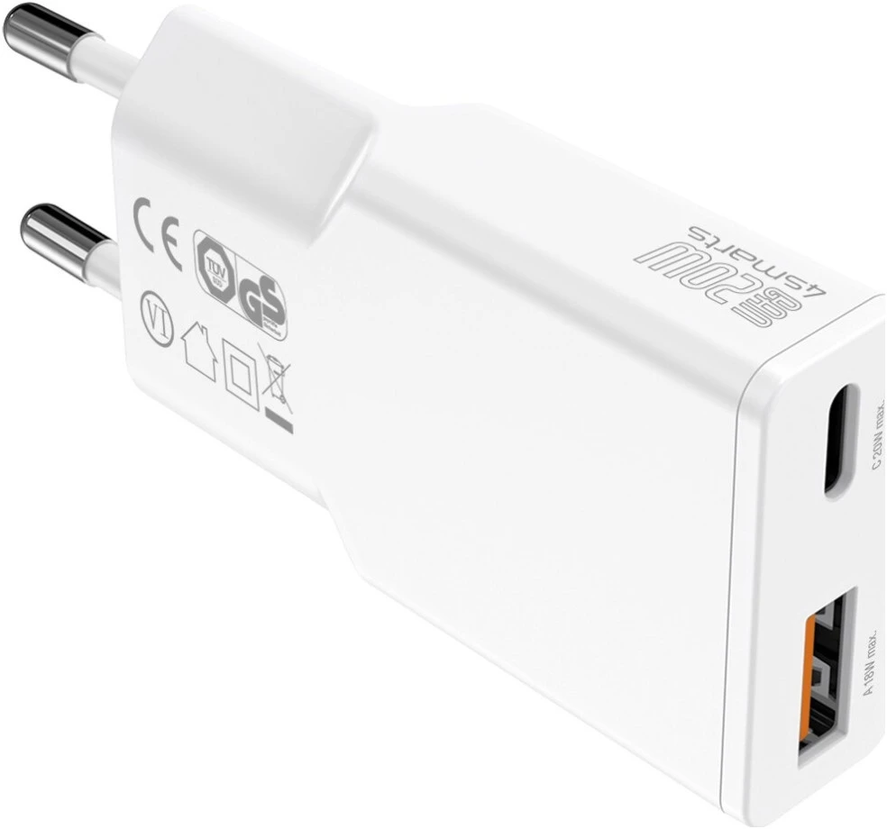 Įkroviklis 4smarts PDPlug Duos Slim GaN 1 USB-A 1 USB-C 20W (541122)