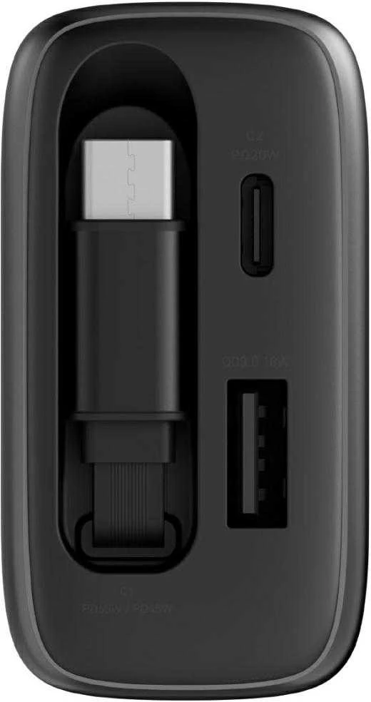 Laidinis įkroviklis Energea Ampcharge Arc 65 USB-A/USB-C + ištraukiamas USB-C kabelis PD/PPS/QC3.0 GaN gunmeta