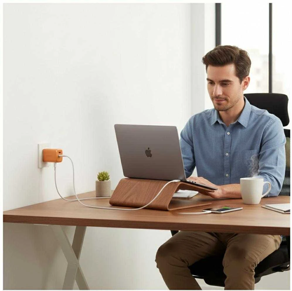 Laidinis įkroviklis Energea Ampcharge GaN35 USB-C/USB-A PD/PPS/QC3.0 35W oranžinis