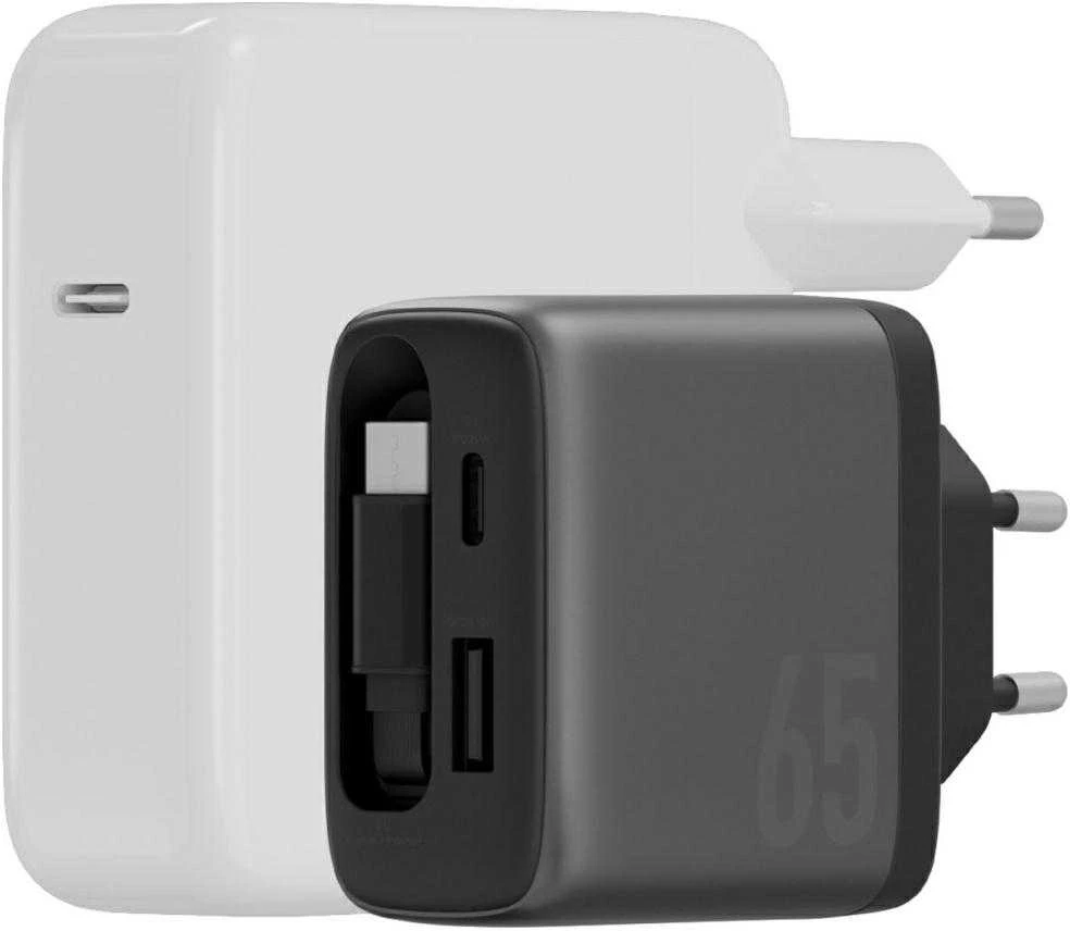 Laidinis įkroviklis Energea Ampcharge Arc 65 USB-A/USB-C + ištraukiamas USB-C kabelis PD/PPS/QC3.0 GaN gunmeta