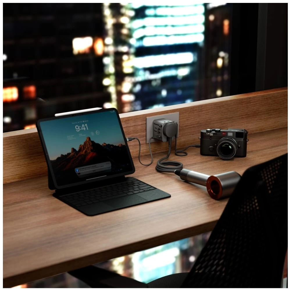 Įkroviklis jungiama į tinklą Energea TravelWorld Adapteris Mini GaN 45W PD 3xUSBC/2xUSB-A gunmetal