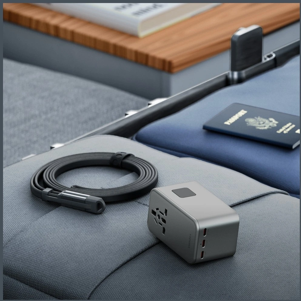 Įkroviklis jungiama į tinklą Energea TravelWorld Adapteris GaN 160W PD 3xUSBC/USB-A gunmetal