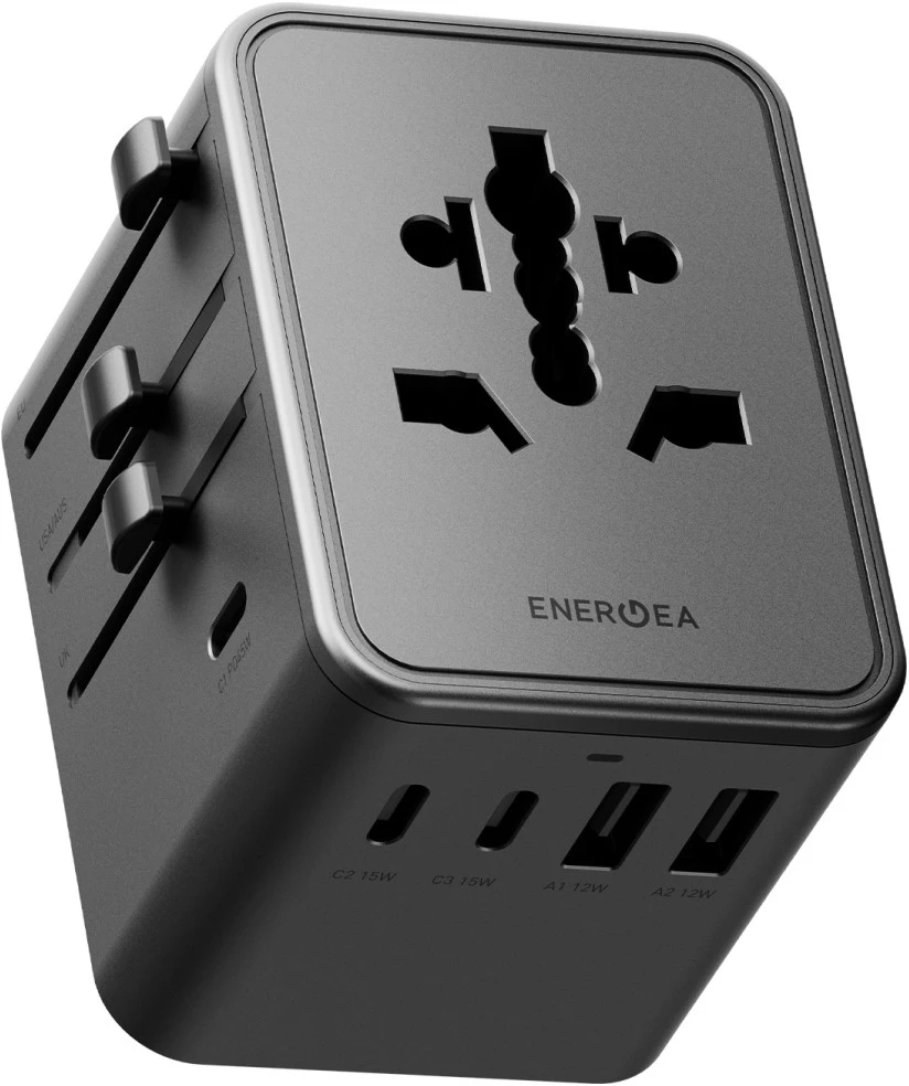 Įkroviklis jungiama į tinklą Energea TravelWorld Adapteris Mini GaN 45W PD 3xUSBC/2xUSB-A gunmetal