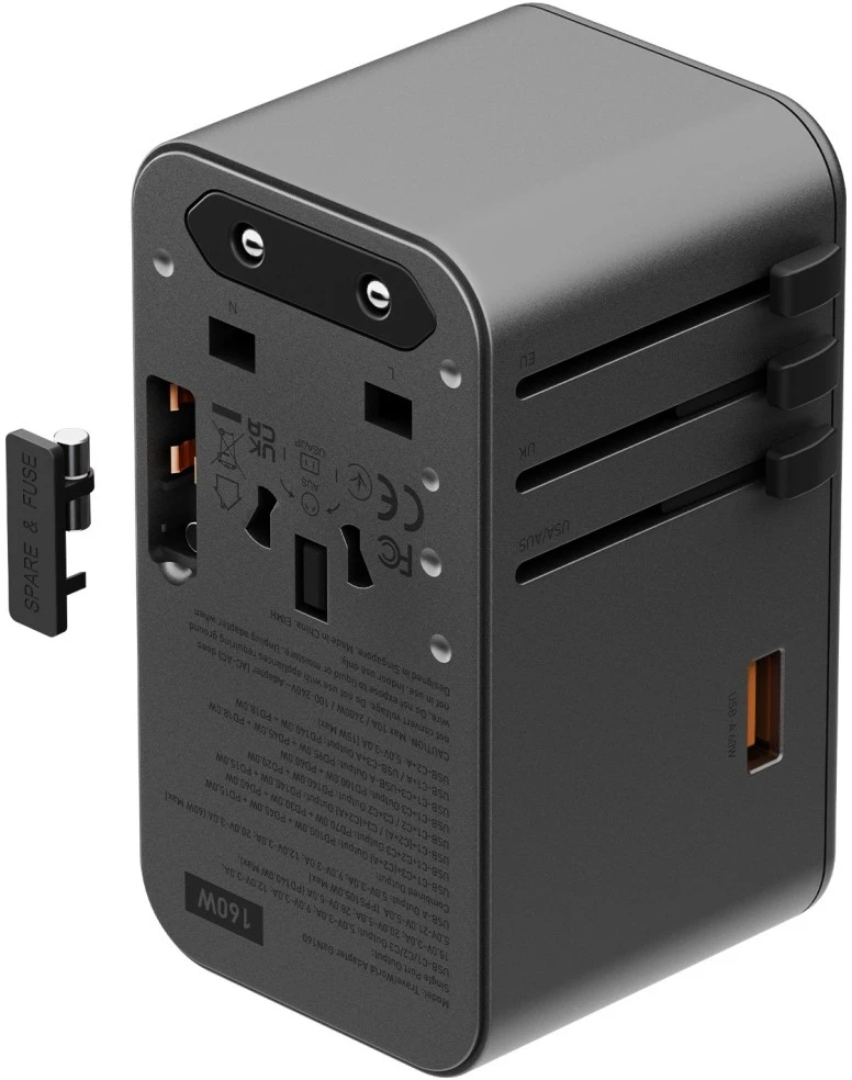Įkroviklis jungiama į tinklą Energea TravelWorld Adapteris GaN 160W PD 3xUSBC/USB-A gunmetal