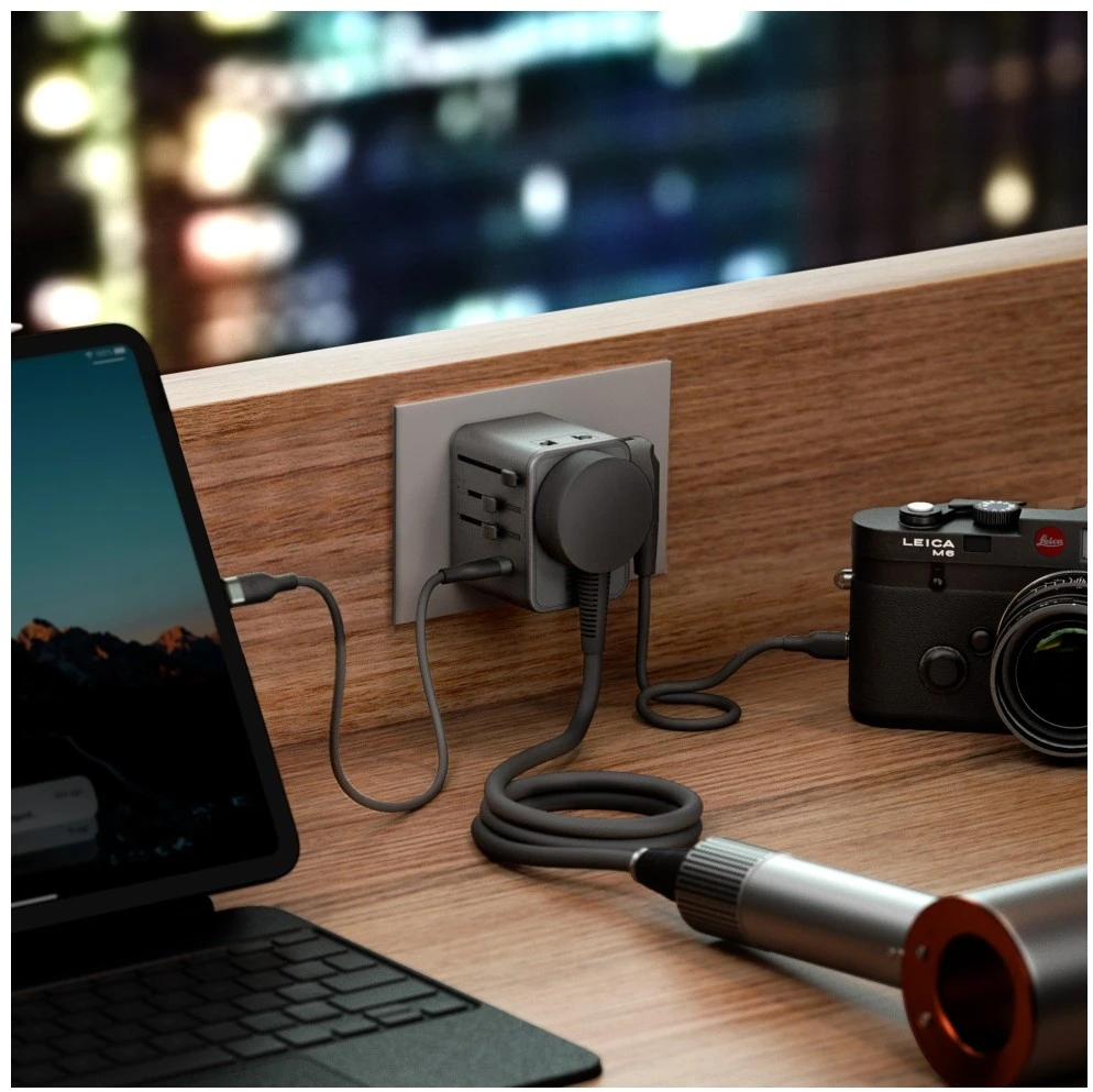 Įkroviklis jungiama į tinklą Energea TravelWorld Adapteris Mini GaN 45W PD 3xUSBC/2xUSB-A gunmetal