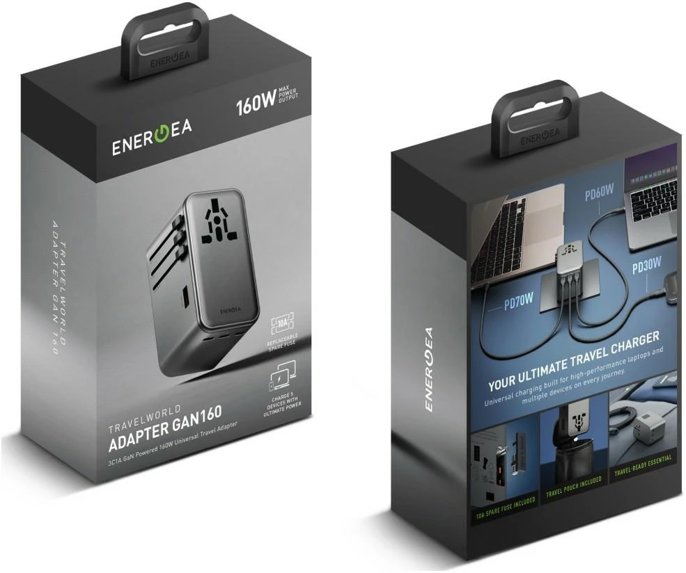 Įkroviklis jungiama į tinklą Energea TravelWorld Adapteris GaN 160W PD 3xUSBC/USB-A gunmetal