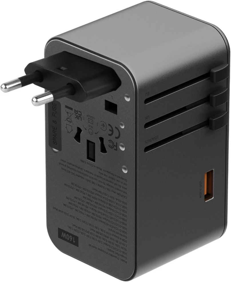 Įkroviklis jungiama į tinklą Energea TravelWorld Adapteris GaN 160W PD 3xUSBC/USB-A gunmetal