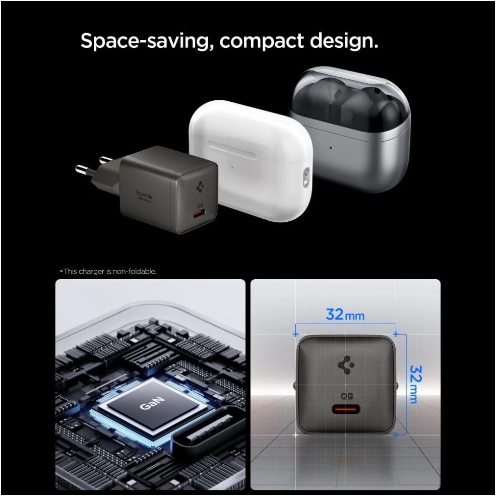 Spigen EE301EU-GAN ESSENTIAL 1 prievado tinklo įkroviklis 30W GUNMETAL