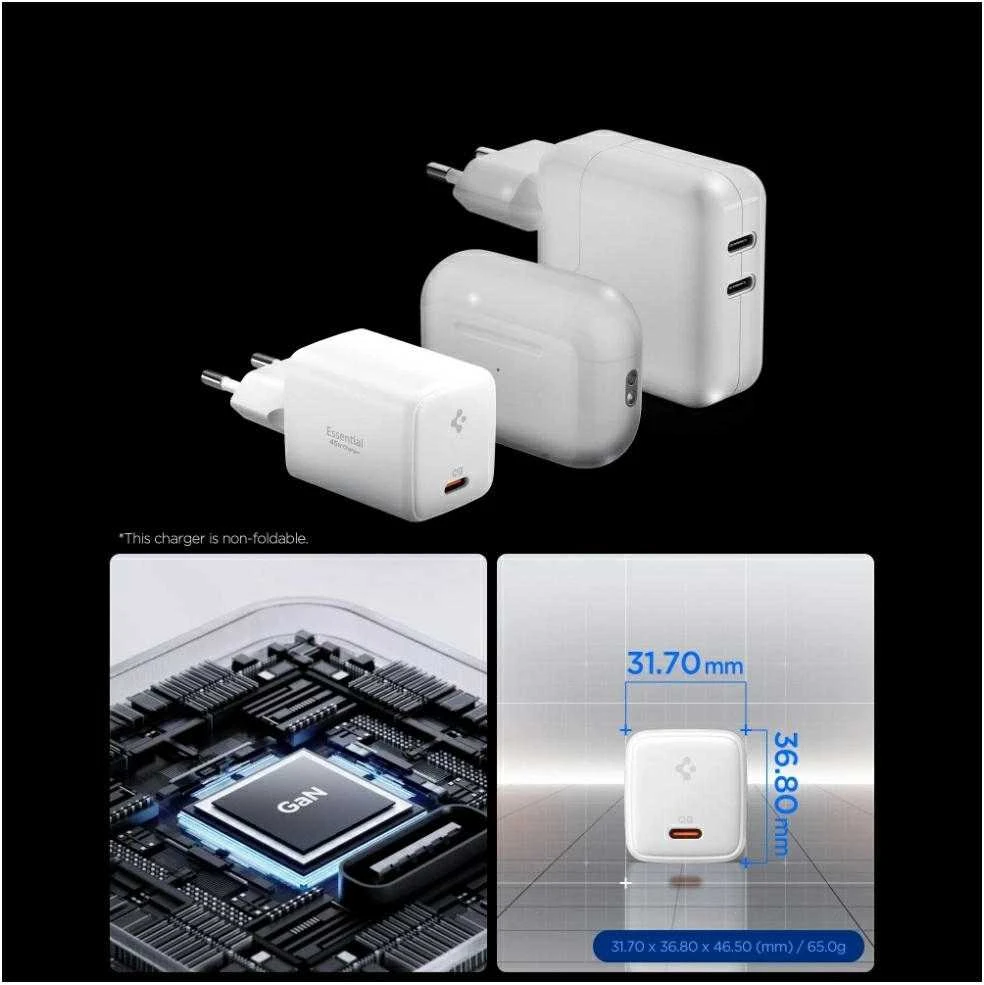 Spigen EE451EU Essential USB-C 45W Wall Charger - Baltas