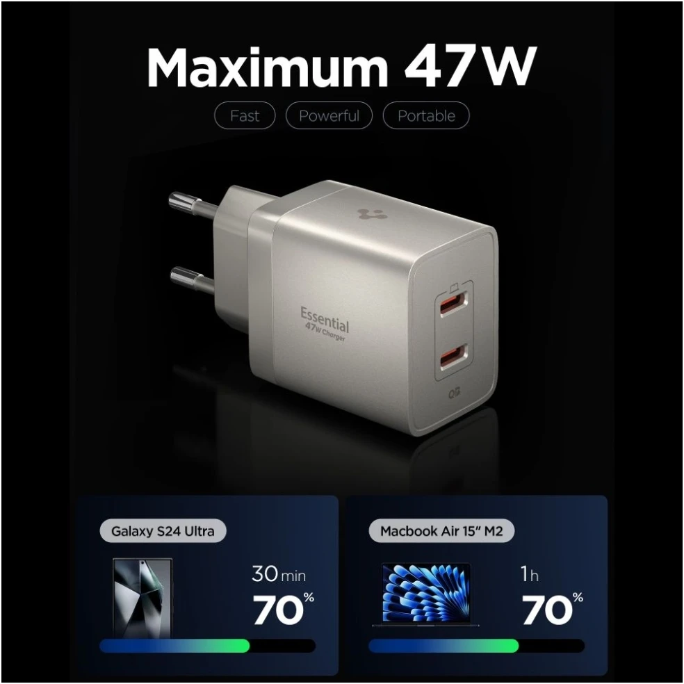 Spigen EE472EU-GAN ESSENTIAL 2 PRIEVADŲ TINKLO ĮKROVIKLIS 47W NATURAL TITANIUM