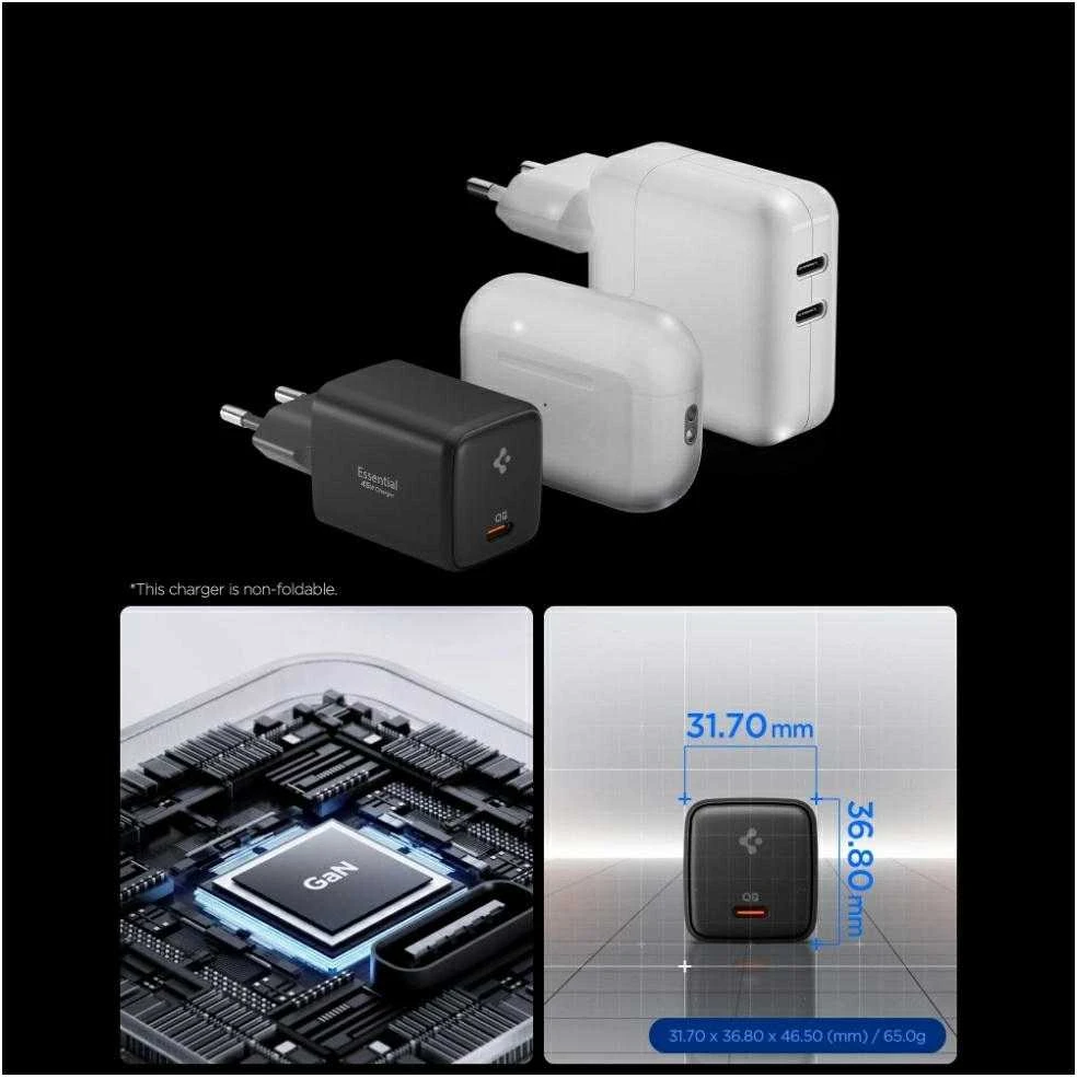 Spigen EE451EU Essential USB-C 45W Wall Charger - Juodas