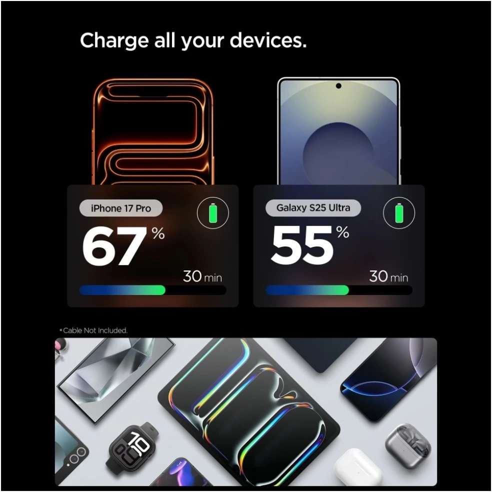 Spigen EE301EU-GAN ESSENTIAL 1 prievado tinklo įkroviklis 30W GUNMETAL