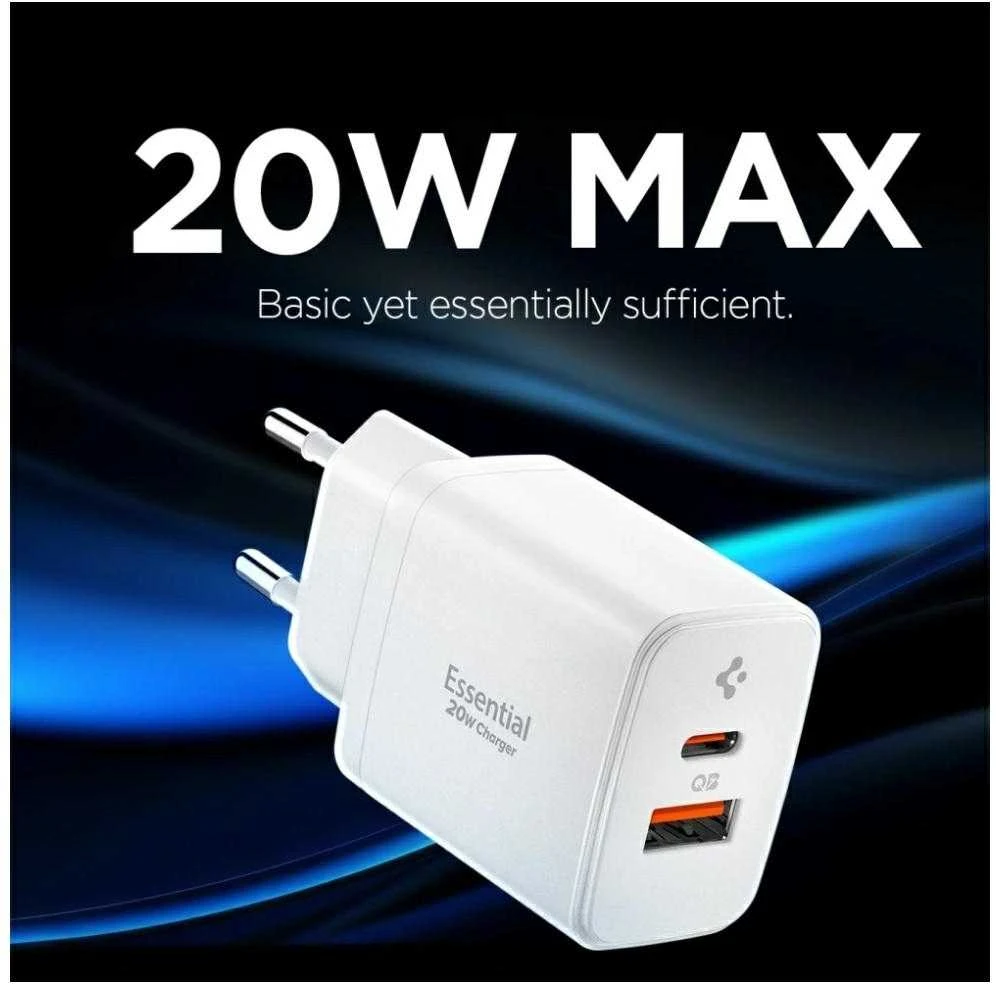 Įkroviklis Spigen Essential 20W Wall Charger EE202EU, baltas