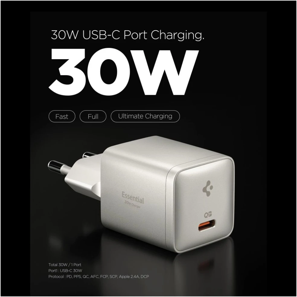 Spigen EE301EU-GAN ESSENTIAL 1 PRIEVADO TINKLO ĮKROVIKLIS 30W NATURAL TITANIUM