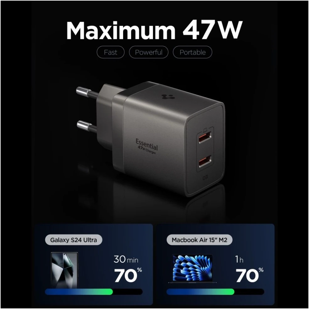 Spigen EE472EU-GAN ESSENTIAL 2 PRIEVADŲ TINKLO ĮKROVIKLIS 47W GUNMETAL