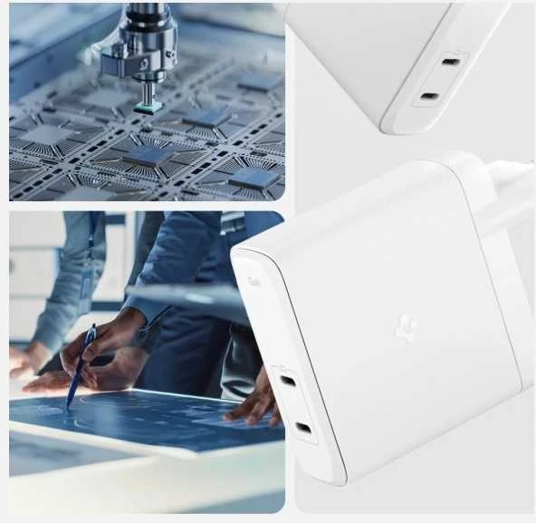 SPIGEN ArcStation Pro GaN-1402 maitinimo įkroviklis, 2x USB-C, 140W baltos spalvos