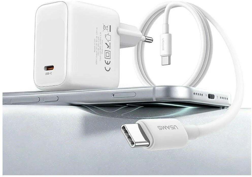 Įkroviklis jungiama į tinklą USAMS CC339 T76 45W GaN Fast Charger USB-C balta