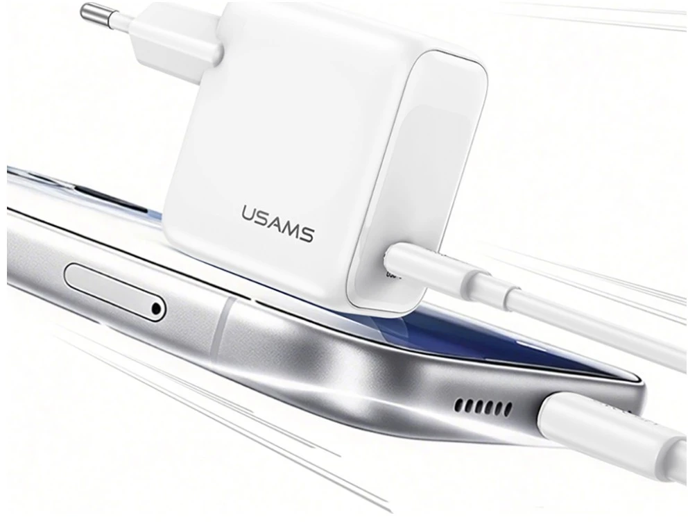 Įkroviklis jungiama į tinklą USAMS CC339 T76 45W GaN Fast Charger USB-C balta
