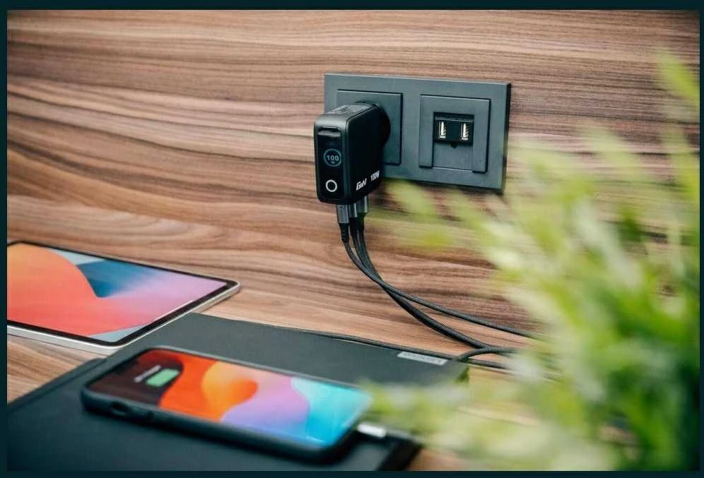 Verbatim Mini GaN Charger 100W with Ekranas, 2× USB-C PD, 1× USB-A QC 3.0, Juodas