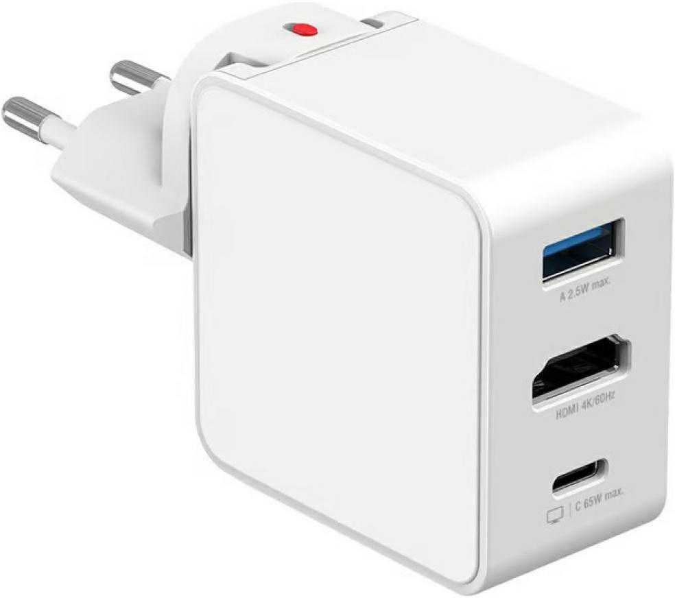 Įkroviklis podróży 4smarts Flex adapterHub 65W GaN USB-C/USB-A/HDMI balta