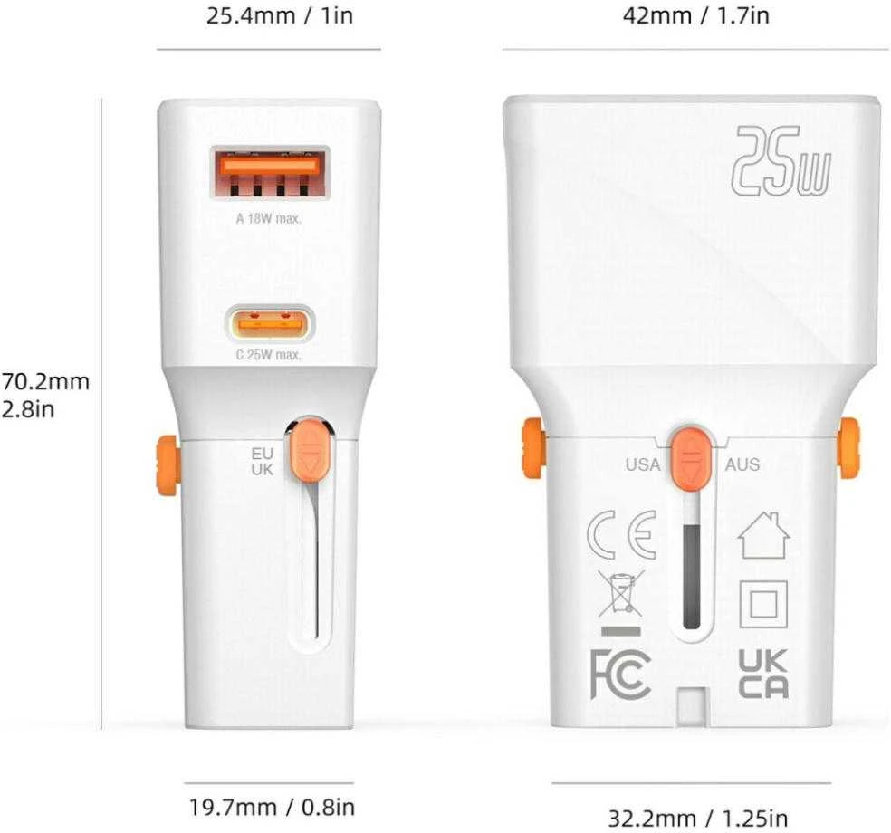 Įkroviklis podróży 4smarts World Travel Adapteris Nomad Pocket 25W USB-C/USB-A baltas