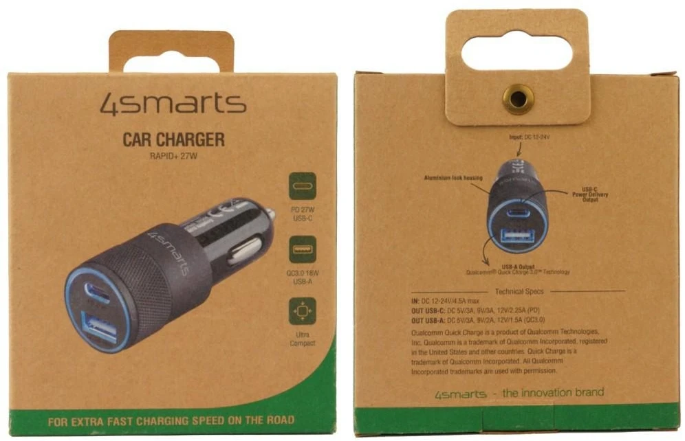 Trixie 4Smarts Car Charger Rapid+ 27W su Quick Charge, pilkas / juodas