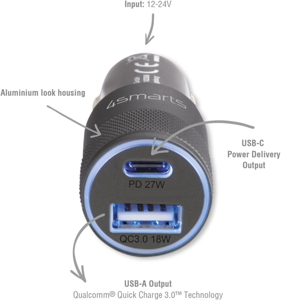Trixie 4Smarts Car Charger Rapid+ 27W su Quick Charge, pilkas / juodas