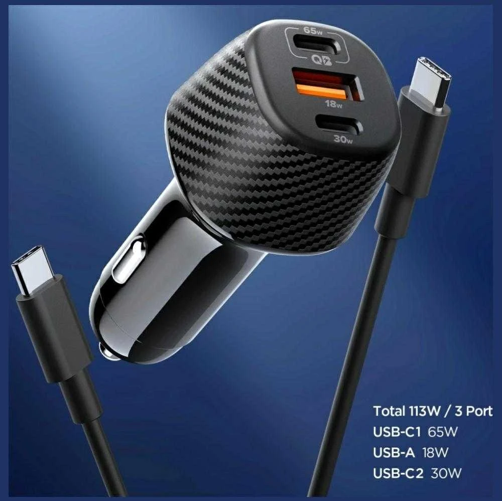 Spigen Essential 113W automobilinis įkroviklis EV1133, juodas