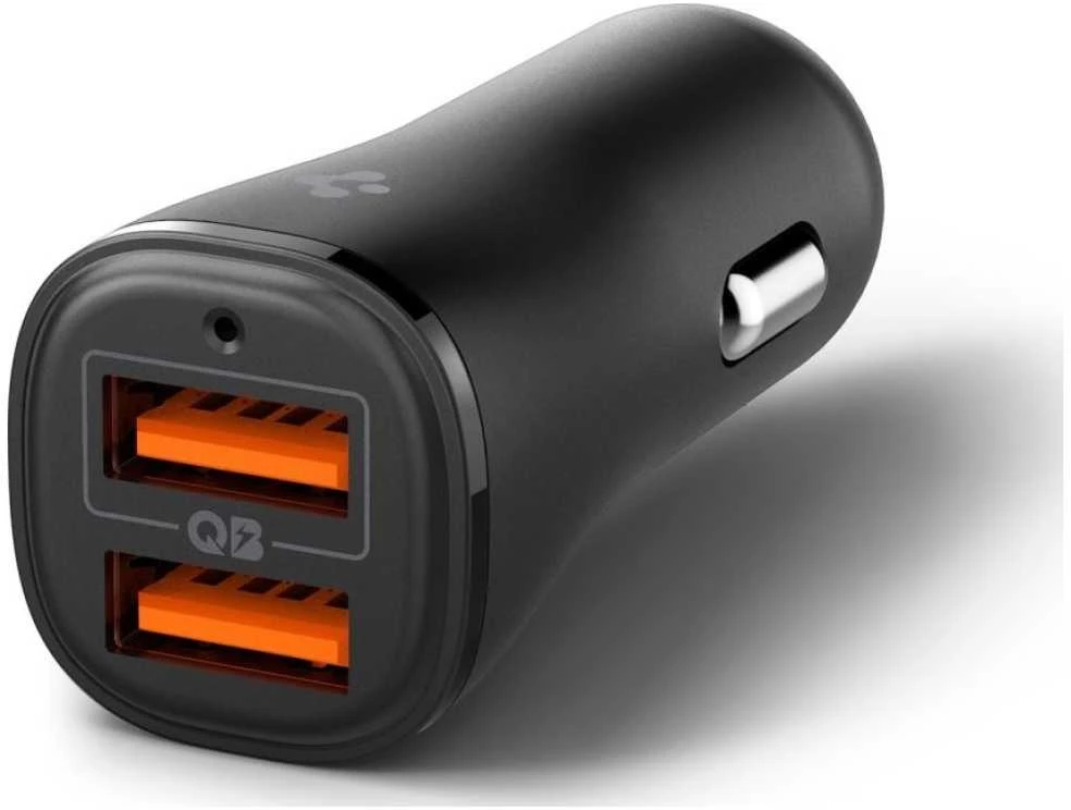 Juodas 30W 2xUSB-A automobilinis įkroviklis „Spigen Essential EV302”