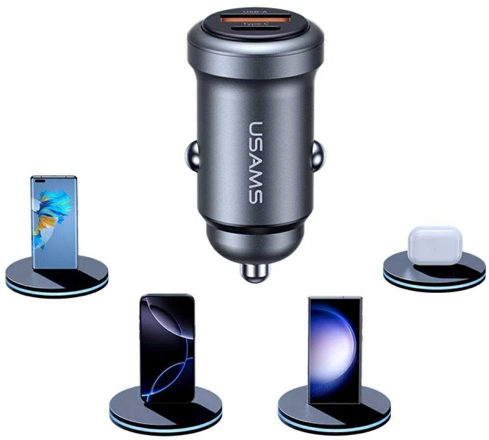 Automobilinis įkroviklis USAMS CC322 30W 1xUSB-A 1xUSB-C tarnish