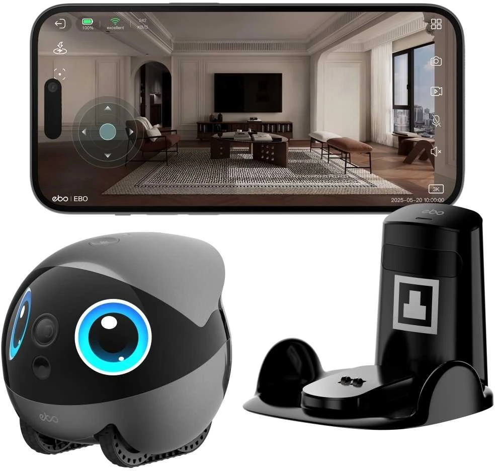 Namų robotas kompanijonas Enabot EBO Air 2 Plus FamilyBot su stebėjimo ir skambučių funkcija, pilkas