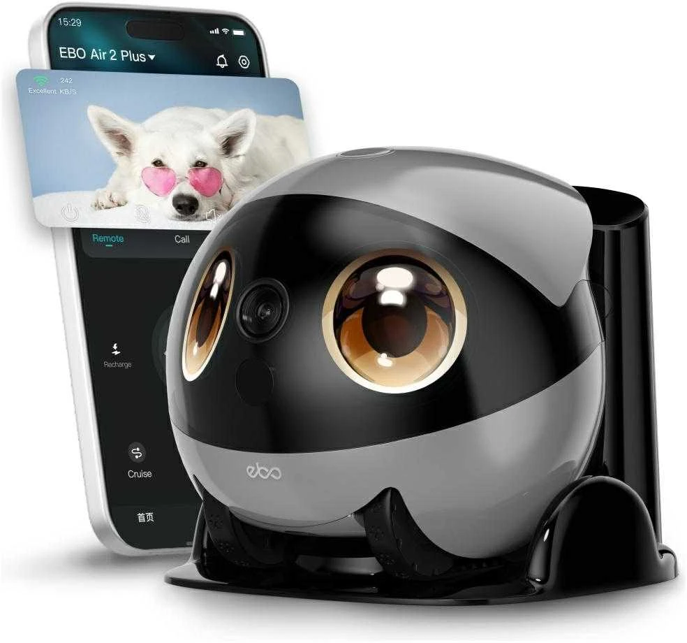 Namų robotas kompanijonas Enabot EBO Air 2 Plus FamilyBot su stebėjimo ir skambučių funkcija, pilkas