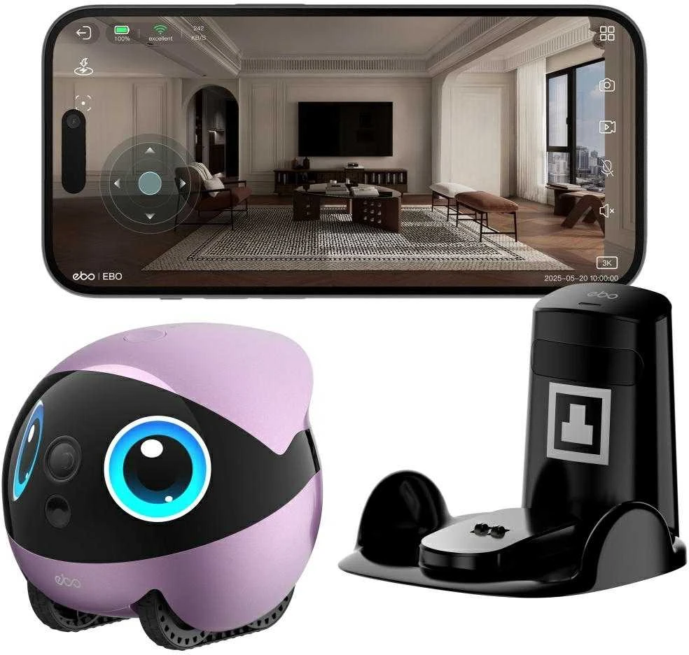 Namų robotas kompanijonas Enabot EBO Air 2 Plus FamilyBot su stebėjimo ir skambučių funkcija, violetinis