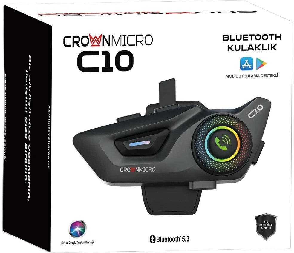 Motorcycle intercom Crown C10 Bluetooth 5.3 juodos spalvos