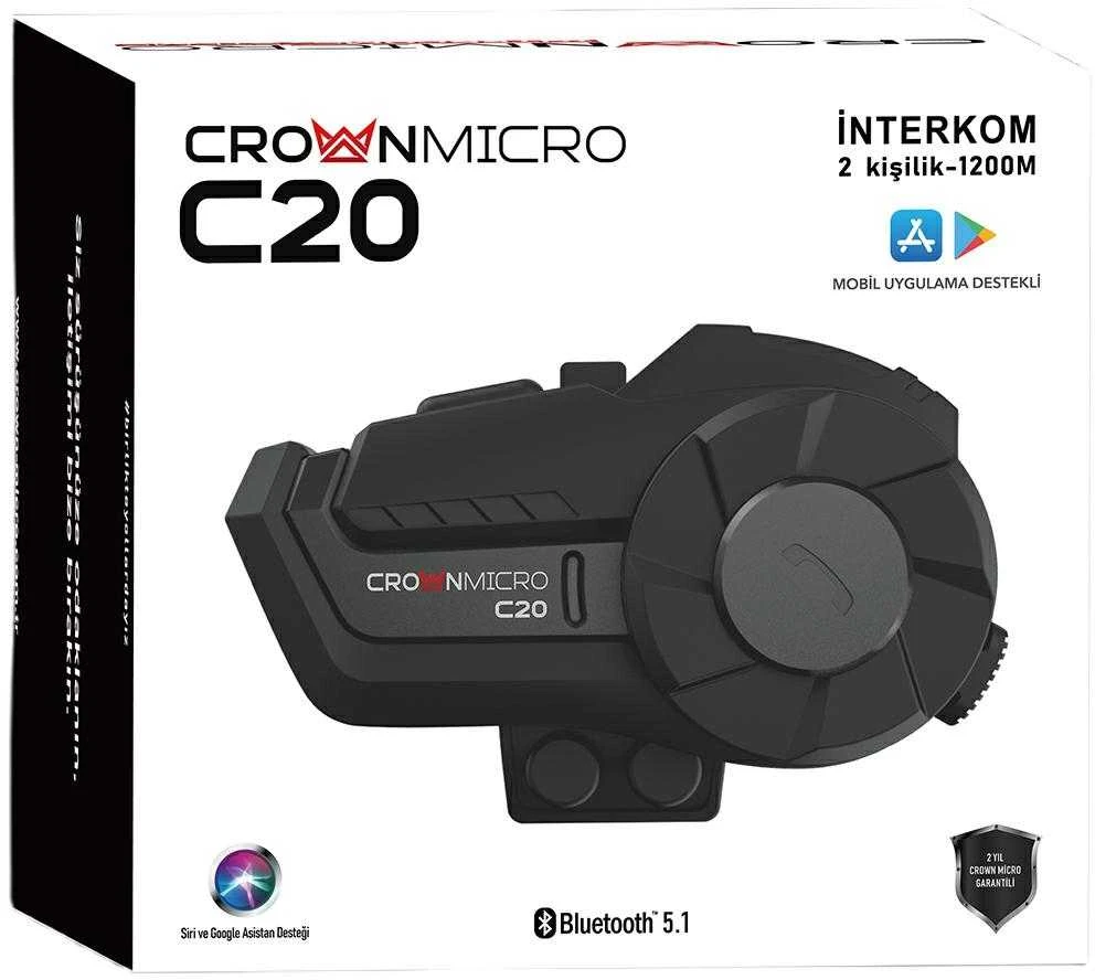 Motorcycle intercom Crown C20 Bluetooth 5.1 juodos spalvos