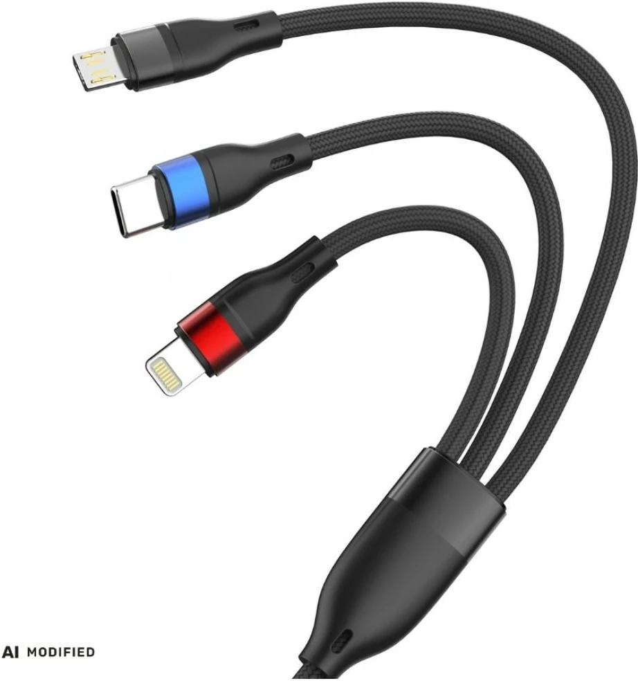3Mk Protection 3mk Hyper Cable N-SERIES 3 in 1 USB-A / Lightning / Micro 1.2m 9V/2A 18W - juodas