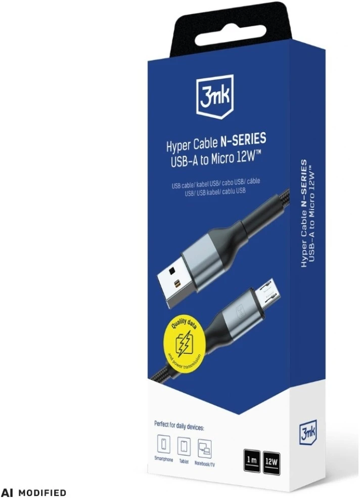 3Mk Protection Accessories - 3mk Hyper Cable N-SERIES A to Micro 1m QC 3.0 5V/2.4A 12W Juodas