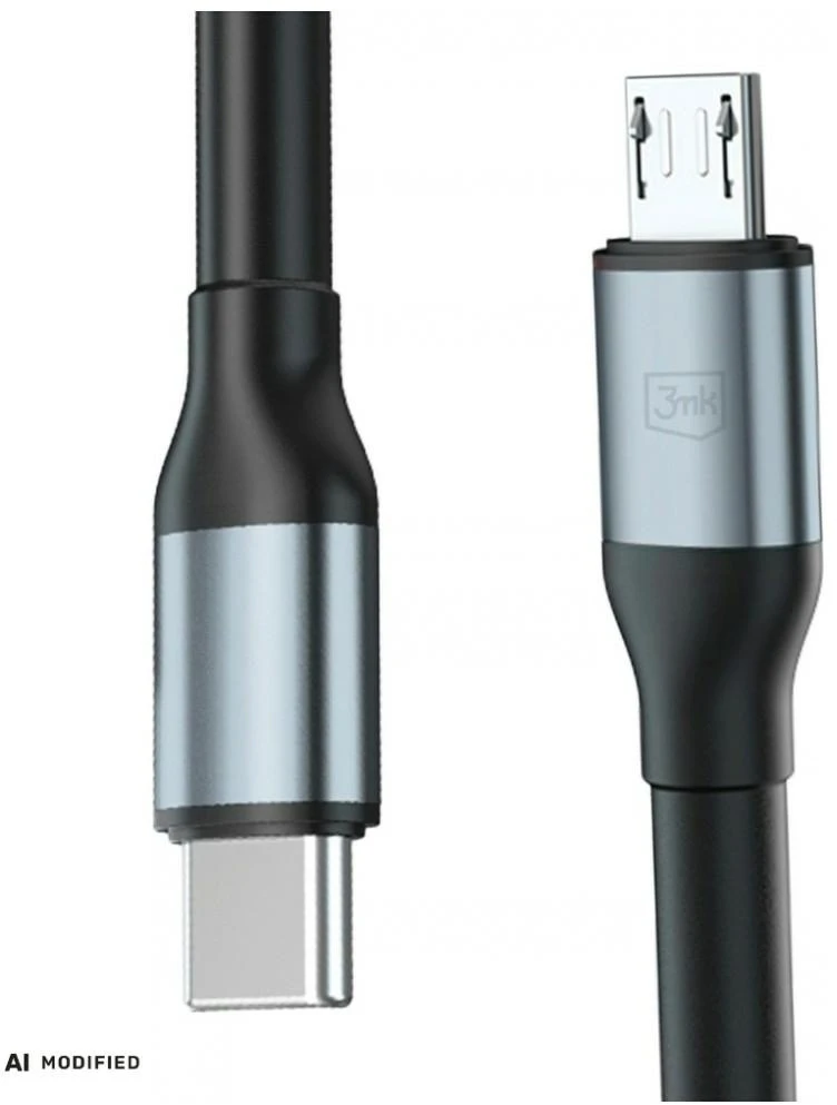 3mk Hyper Cable N-SERIES USB-C to Micro 1m QC 3.0 5V/2A 10W Juodas