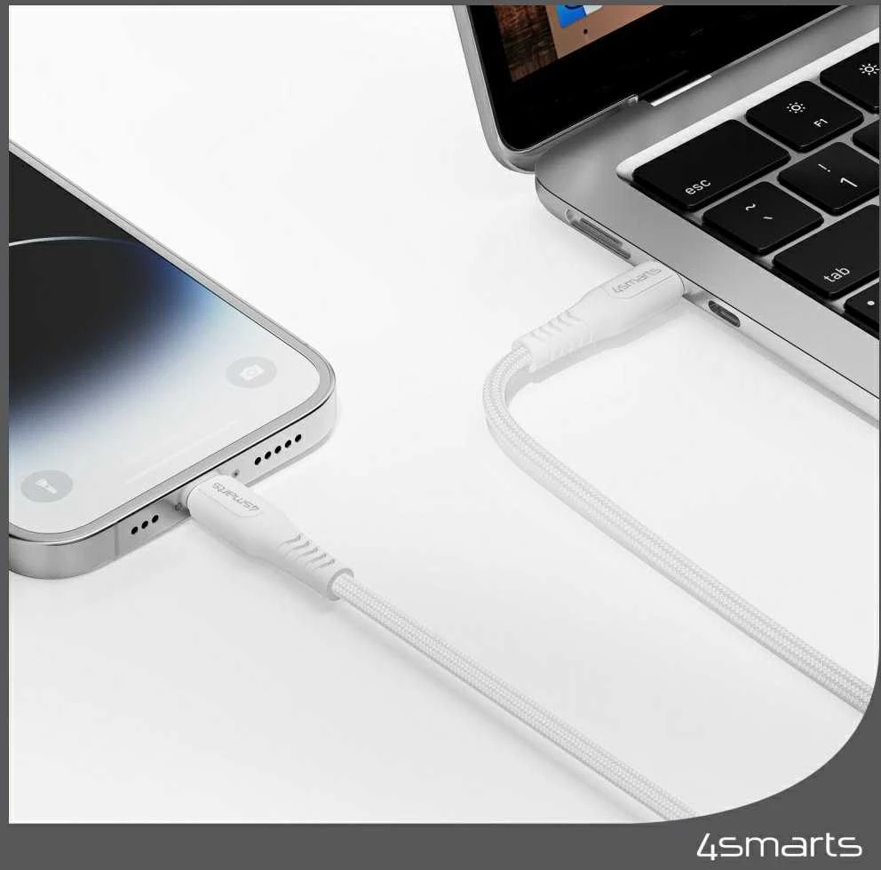 4smarts Lightning–USB-C MFI kabelis 30W 1.5m baltas