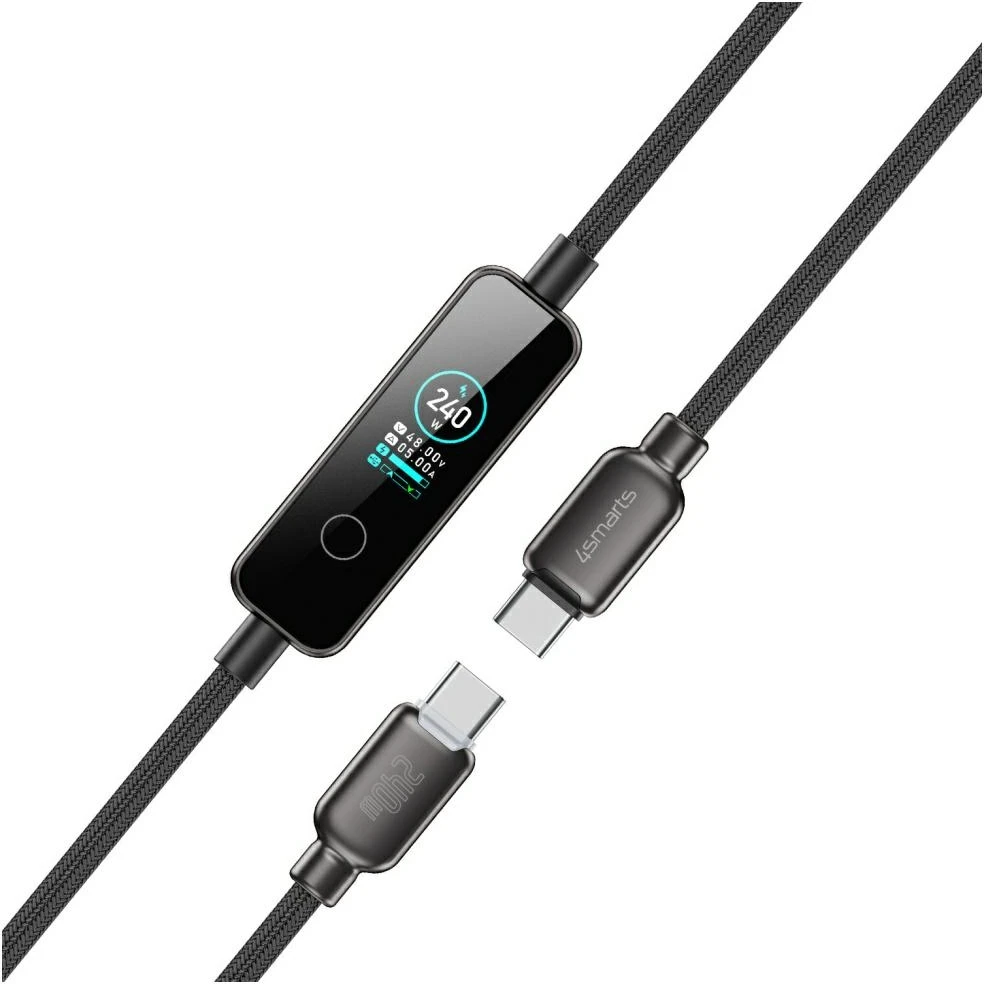 Kabelis 4smarts ScreenCord 240W USB-C/USB-C 1.2 m juodas