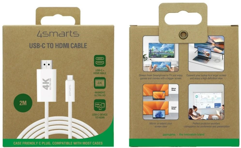 4Smarts USB-C į HDMI laidas 2m baltas (baltas)