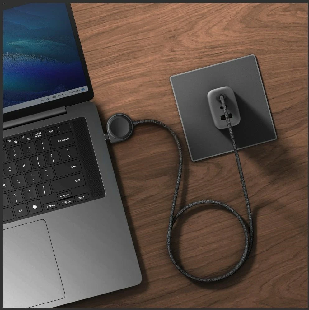 Kabelis Energea Flow Duo Watch 2-w-1 USB-C do USB-C + kroviklis do Samsung Watch 480Mb/s 60W 1.5m juoda