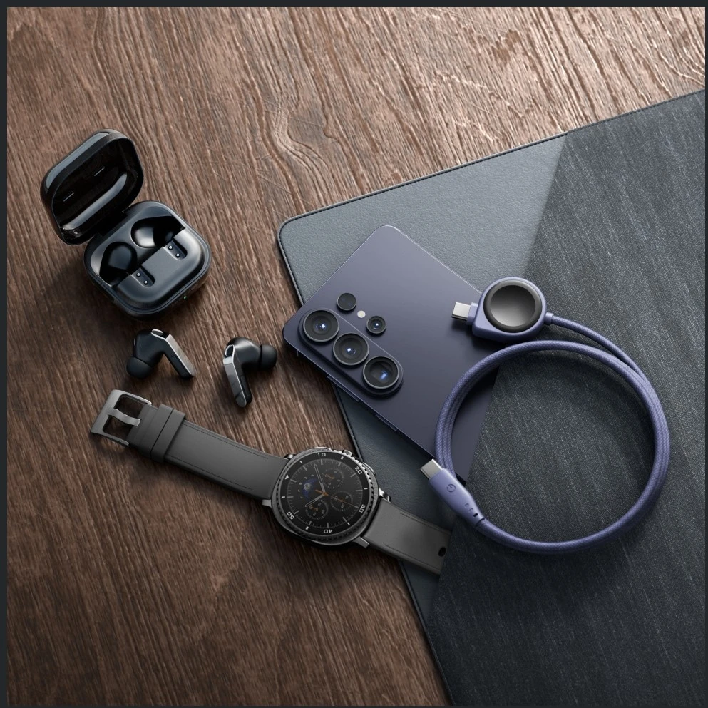 Kabelis Energea Flow Duo Watch 2-w-1 USB-C do USB-C + kroviklis do Samsung Watch 480Mb/s 60W 1.5m juoda