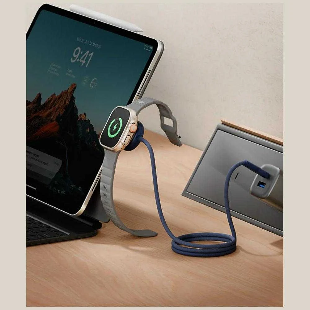 „Energea Flow Duo Watch 2-in-1“ laidas USB-C į USB-C + „Apple Watch“ įkroviklis, 480 Mb/s, 60 W, 1,5 m, oranžinis