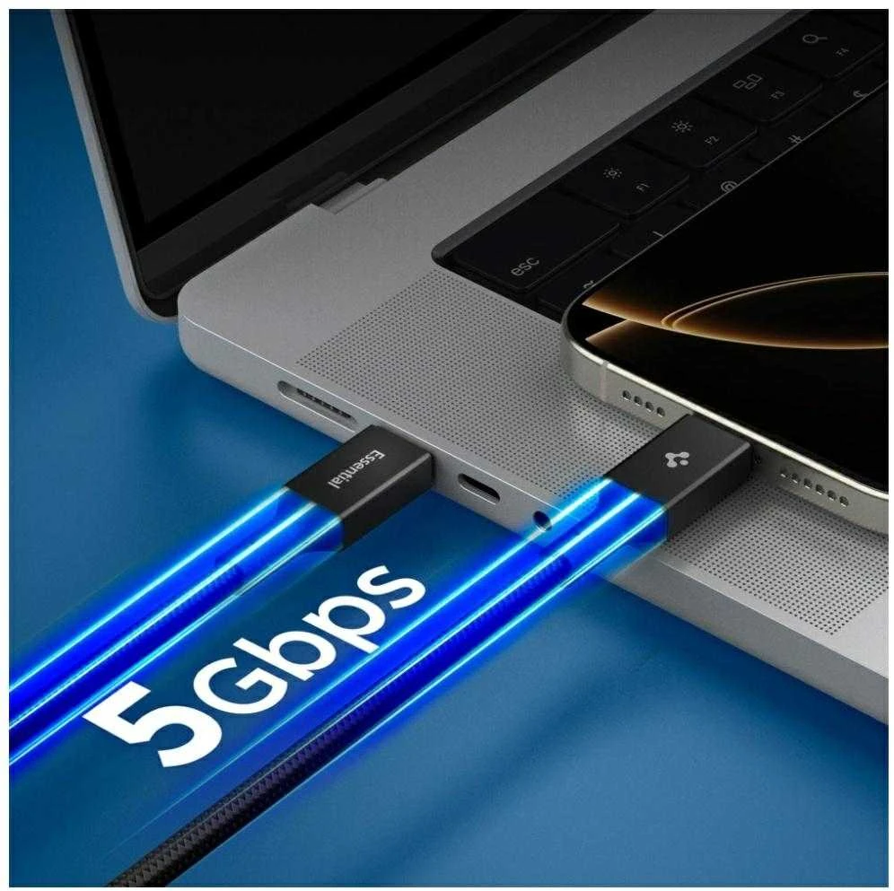 Spigen „Essential“ USB C–USB C 100 W laidas, juodas EB10010CC