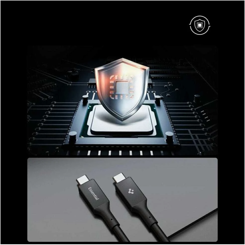 Spigen „Essential“ USB C–USB C 100 W laidas, juodas EB10010CC