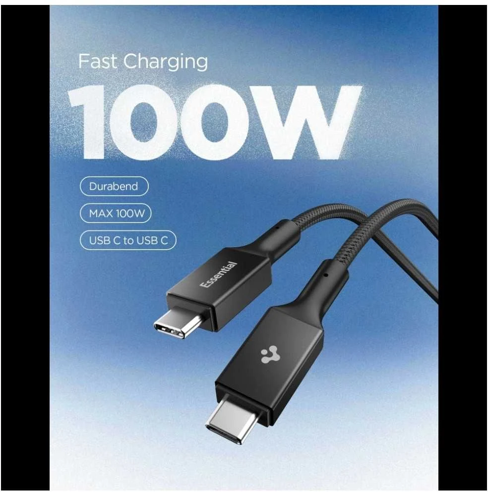 Spigen Essential USB C to USB C 100W Fabric Cable, juodas EB10015CC