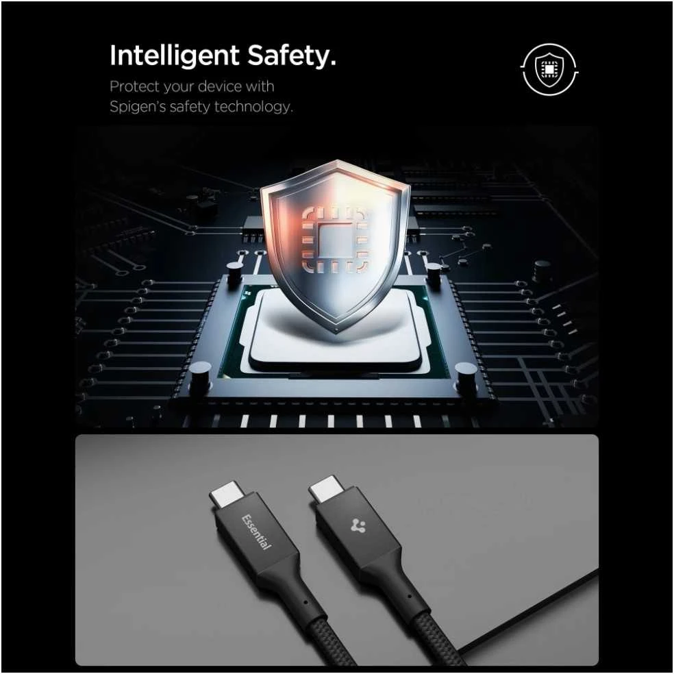 Spigen Essential USB C to USB C 100W Fabric Cable, juodas EB10015CC
